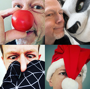 Bert von Norden mit Tomate, Kung Fu Panda, Topfhandschuh und Weihnachtsmütze