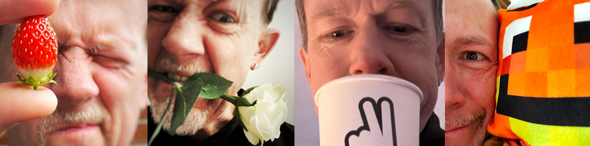 Bert von Norden mit Erdbeere, weißer Rose, Pappbecher und Mini-Paluten